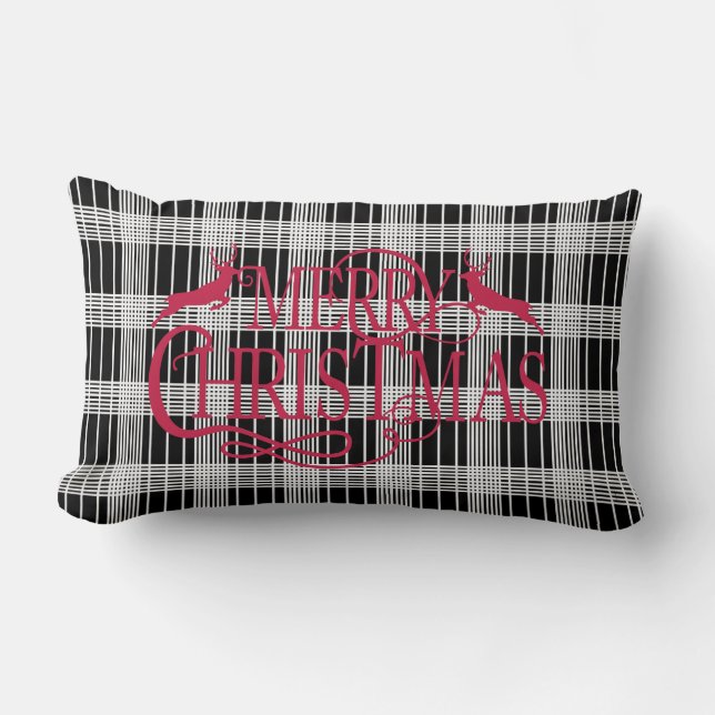Merry Christmas Black Plaid Lumber Pillow (Front)