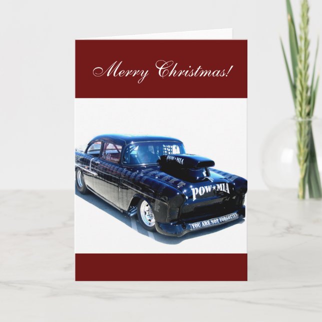 Merry Christmas Black POW custom classic car card (Front)