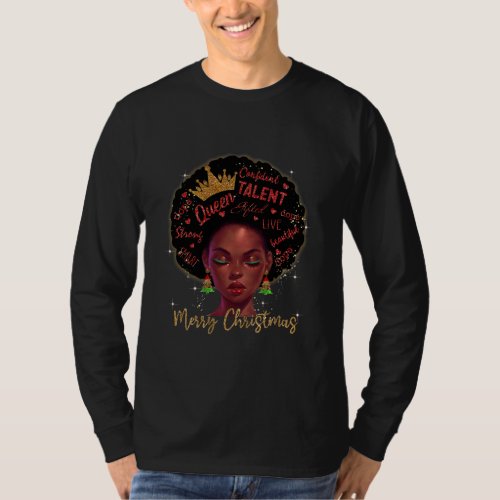 Merry Christmas Black Queen Girl African Santa T_Shirt