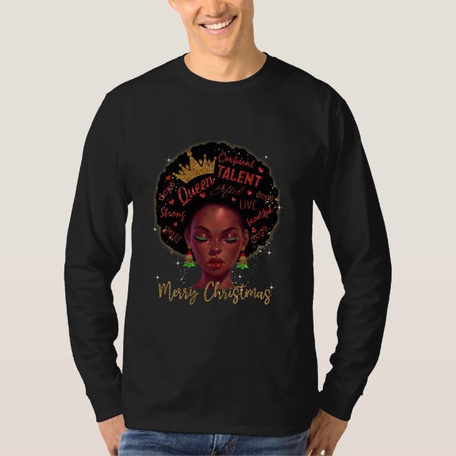 Merry Christmas Black Queen Girl African Santa T-Shirt (Front)