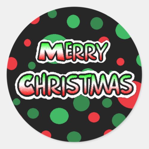 Merry Christmas Black Red Green Polka Dot Classic Round Sticker