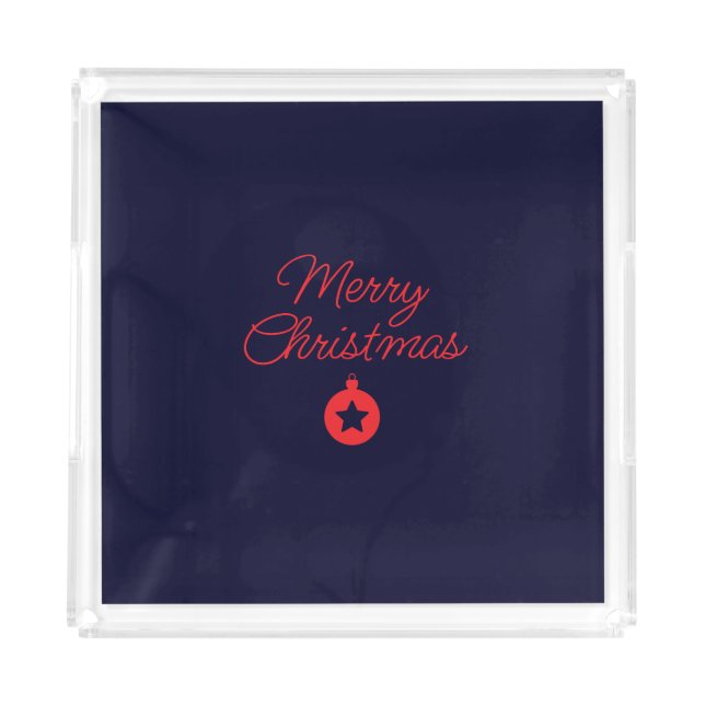 Merry Christmas Black Rock Blue Classical Unique Acrylic Tray (Front)