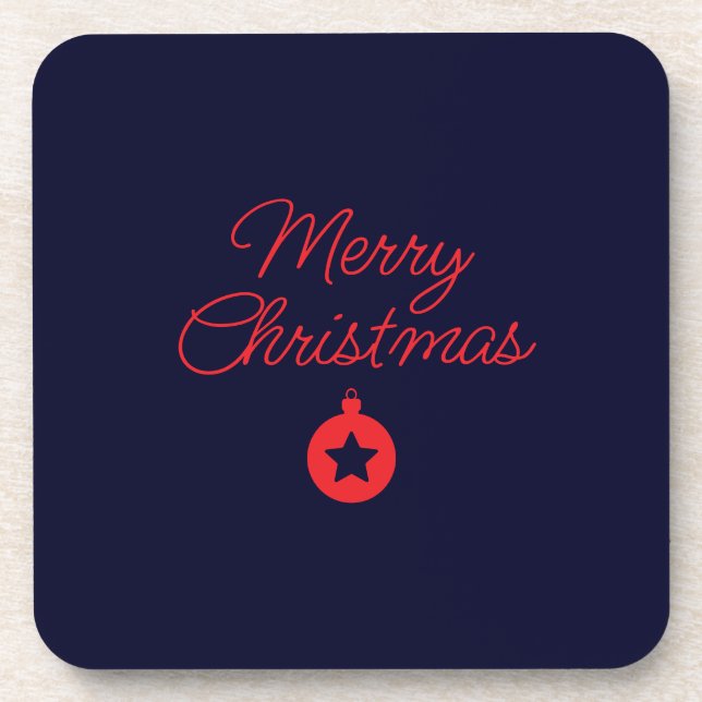 Merry Christmas Black Rock Blue Classical Unique Beverage Coaster (Front)