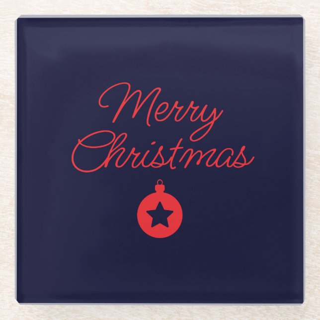 Merry Christmas Black Rock Blue Classical Unique Glass Coaster (Front)