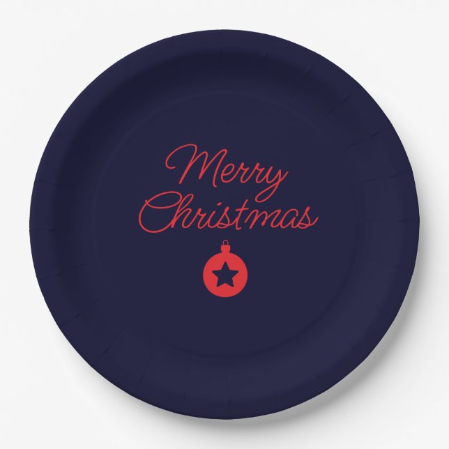 Merry Christmas Black Rock Blue Classical Unique Paper Plates (Front)