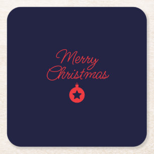 Merry Christmas Black Rock Blue Classical Unique Square Paper Coaster