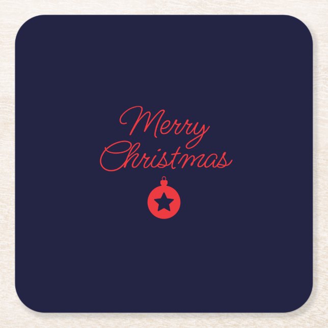 Merry Christmas Black Rock Blue Classical Unique Square Paper Coaster (Front)