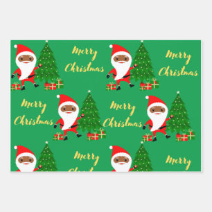 Merry Christmas Black Santa Wrapping Paper Sheets