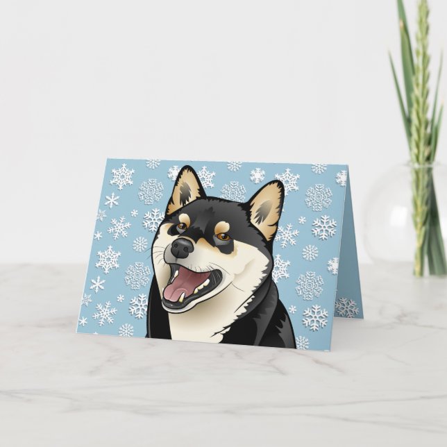 Merry Christmas Black Shiba Inu Customizable Card (Front)