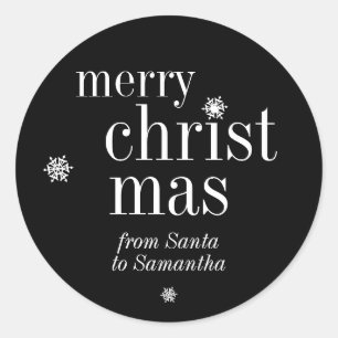 Merry Christmas Black Snow Classic Round Sticker