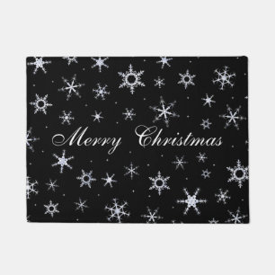 Merry Christmas Black Snowflakes Doormat