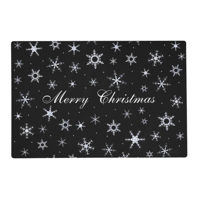 Merry Christmas Black Snowflakes Placemat (Front)