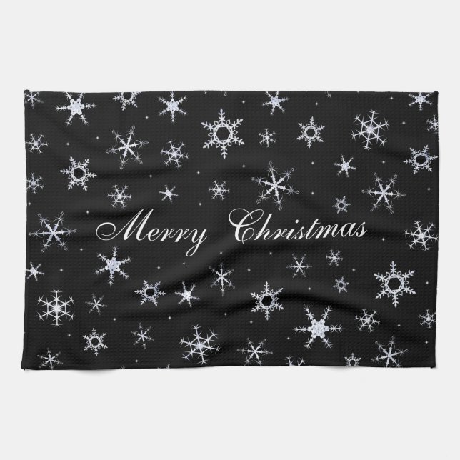 Merry Christmas Black Snowflakes Towel (Horizontal)
