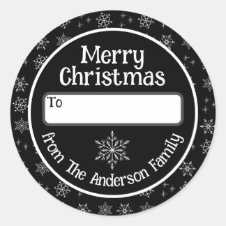 Merry Christmas Black Sticker with Snowflakes