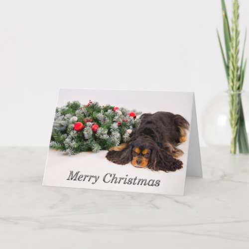 Merry Christmas Black  Tan King Charles Card