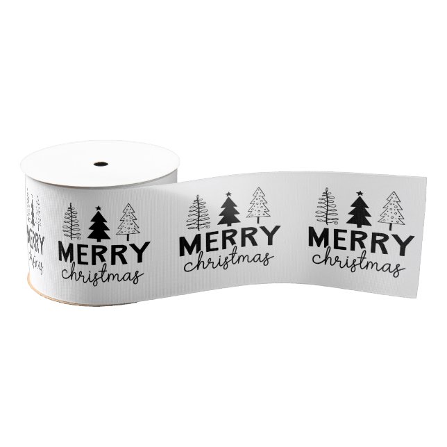 Merry Christmas Black Tree Grosgrain Ribbon (Spool)