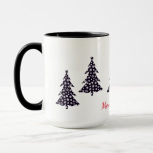 Merry Christmas, black trees with falling snow Mug