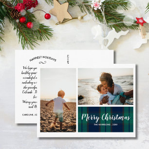 Merry Christmas Black Watch Plaid Photo Collage Postcard