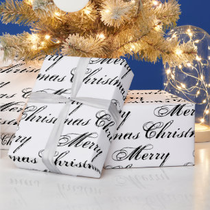 Merry Christmas black white calligraphy elegant Wrapping Paper