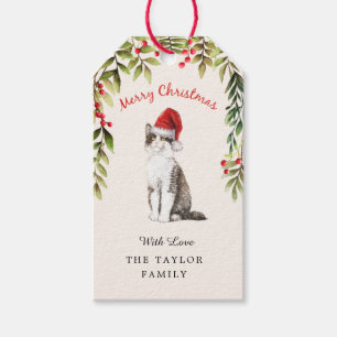 Merry Christmas Black White Cat Lovers Gift Tags