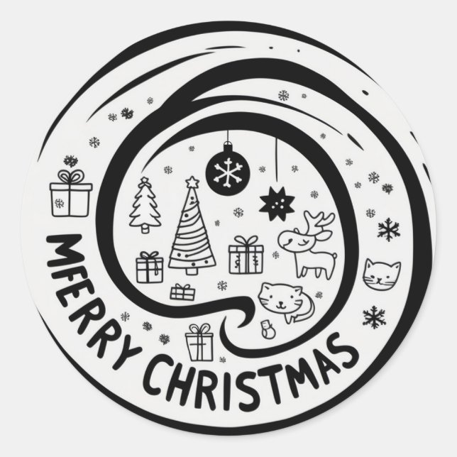 Merry christmas black & white  classic round sticker (Front)