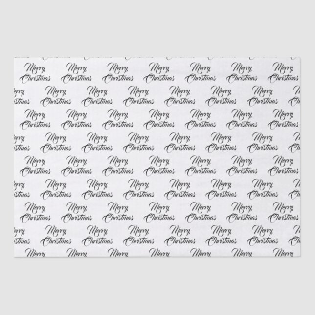 Merry Christmas black white custom script elegant Tissue Paper (Front)