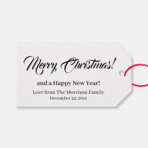 Merry Christmas black white custom text elegant Gift Tags