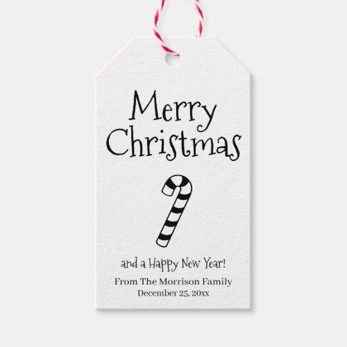 Merry Christmas black white cute candy cane custom Gift Tags
