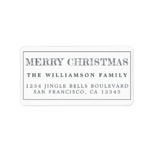 Merry Christmas Black White Return Address Label