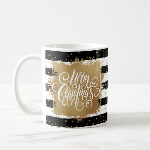 Merry Christmas Black White Stripes Coffee Mug