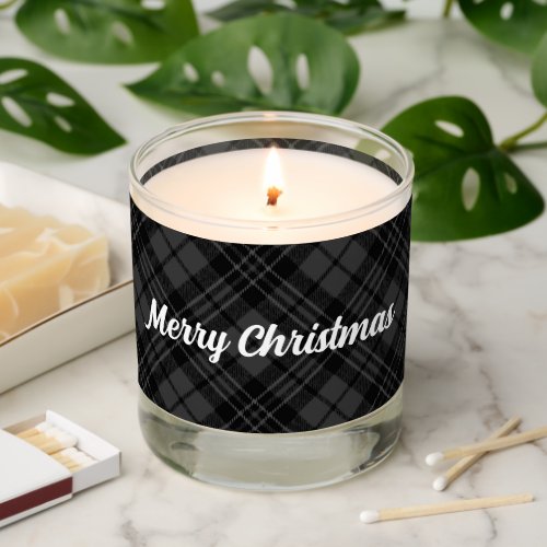 Merry Christmas Black White tartan plaid winter  Scented Candle