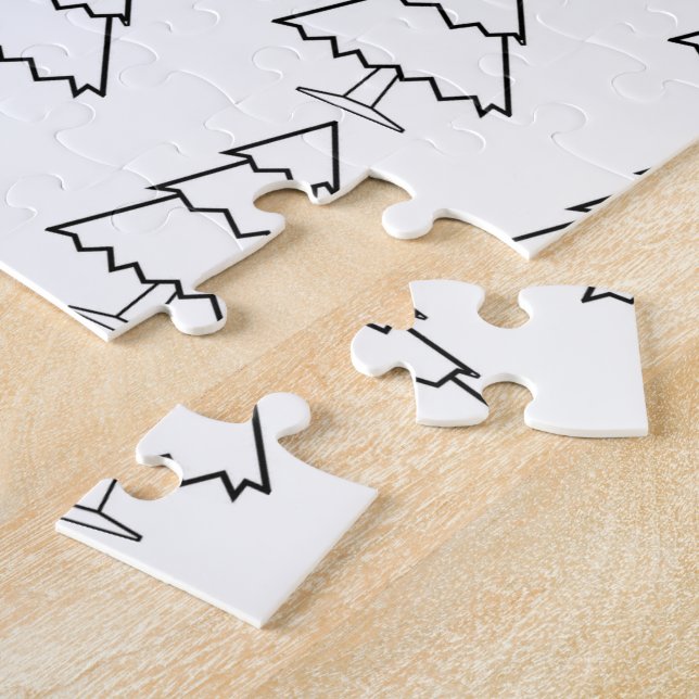 Merry Christmas Black & White Tree  Jigsaw Puzzle (Side)