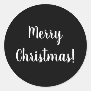 Merry Christmas Black & White Typography Classic Round Sticker