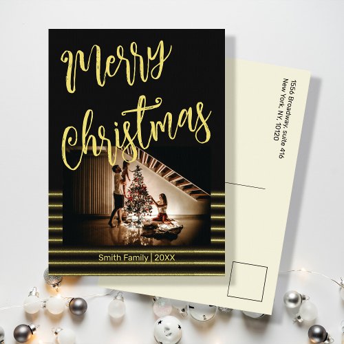 Merry Christmas black with gold postcard