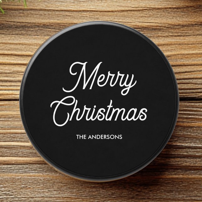 Merry Christmas Black with Personalonalized Name  Mini Candle Favors (Creator Uploaded)