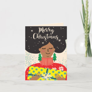 Merry Christmas, Black Woman, Bright Sweater Gift Holiday Card