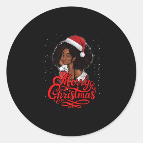 Merry Christmas Black Woman Santa Hat Funny Xmas P Classic Round Sticker