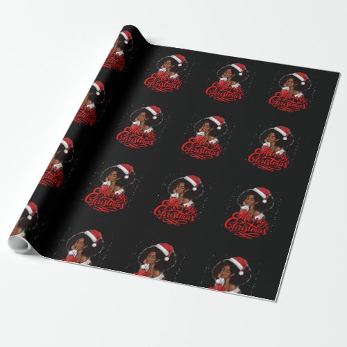 Merry Christmas Black Woman Santa Hat Funny Xmas P Wrapping Paper
