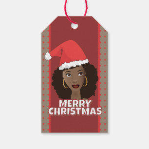 Merry Christmas, Black Woman Santa Hat Gift Tags