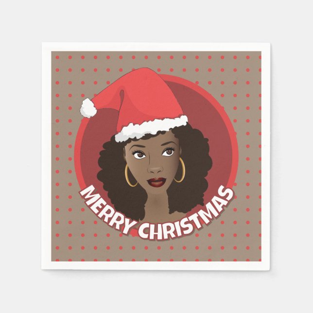 Merry Christmas, Black Woman Santa Hat Napkins (Front)