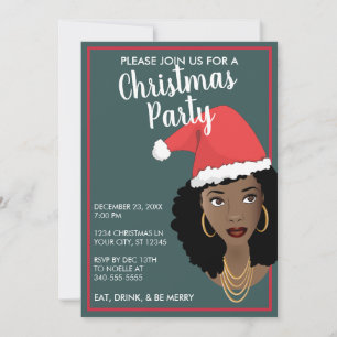 Merry Christmas! Black Woman Santa Hat, Teal & Red