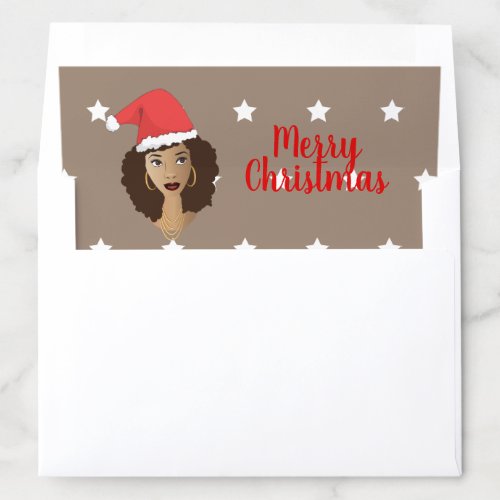 Merry Christmas Black Woman White Stars Brown Envelope Liner