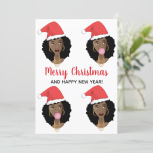 Merry Christmas! Black Women, Red Santa Hat Holiday Card