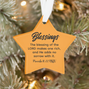 Merry Christmas Blessings Bible Verse Orange Star Ornament