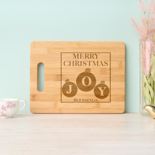 Merry Christmas Blessings Joy Ornaments Engraved Cutting Board (Upright)