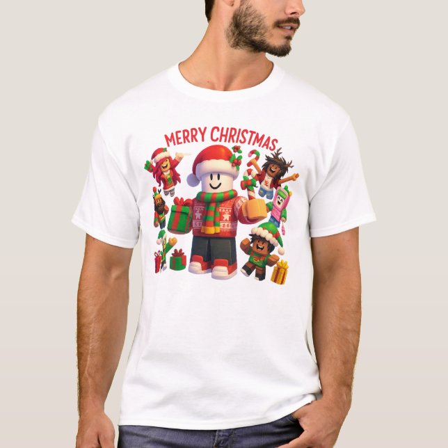  Merry Christmas Block Friends Holiday Tee (Front)
