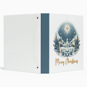 Merry Christmas blue and gold 3 Ring Binder
