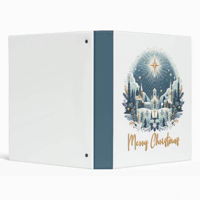 Merry Christmas blue and gold  3 Ring Binder (Background)