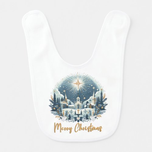 Merry Christmas blue and gold  Baby Bib