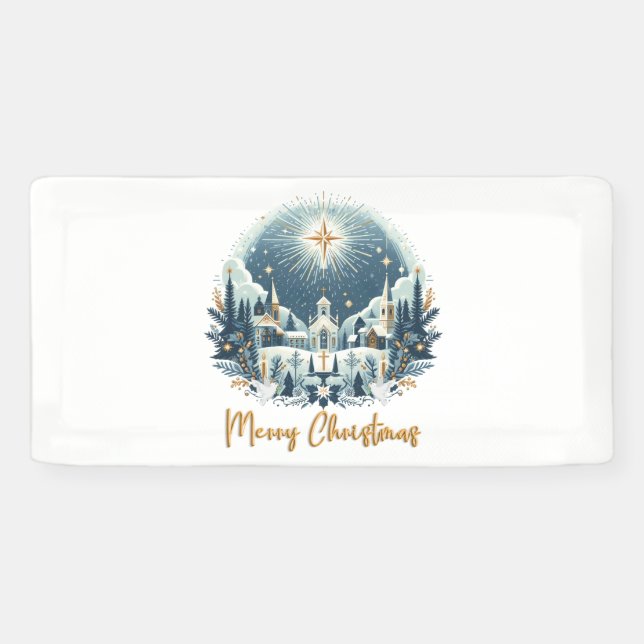 Merry Christmas blue and gold  Banner (Horizontal)